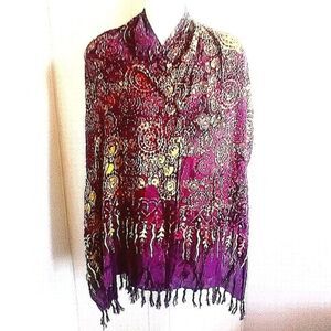 Womens NWOT No Label Plum Burgundy And Yellow Tie-dyed Scarf